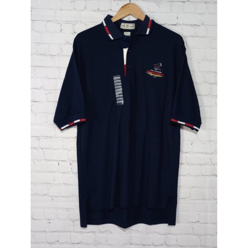 Willow Pointe " The Famous Budweiser Clydesdales " Navy Blue Polo Shirt Sz M NWT